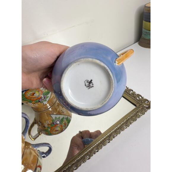 Lusterware Kitchen Set Sugar Creamer Painted Ethnic Asian Japanese Iridescent - Picture 5 of 10